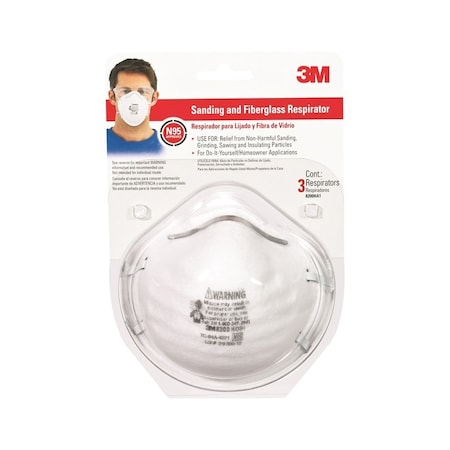 3M N95 Sanding And Fiberglass Cup Disposable Respirator 8200 White 3 Pk